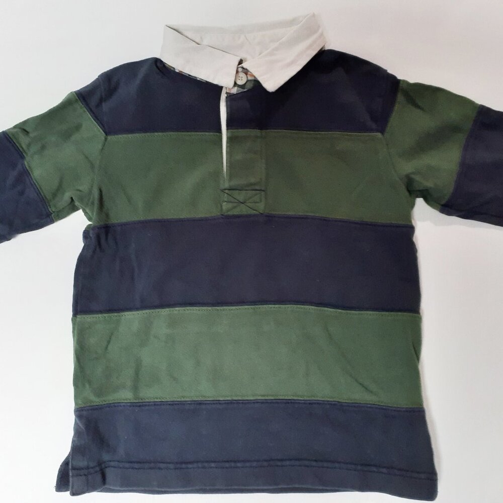 Gymboree Boys Shirt Polo Green Navy Stripe Long Sleeve Rugby 4